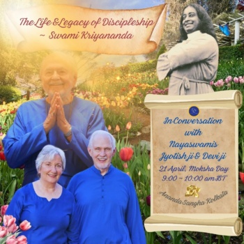 poster to promote the event in conversation with with nayaswamis jyotish and devi